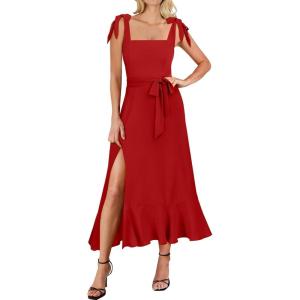 imageANRABESS Womens Square Neck Ruffle Split Midi Elegant Formal Wedding Guest Cocktail Bridesmaid Graduation Party DressesRed