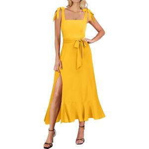 imageANRABESS Womens Square Neck Ruffle Split Midi Elegant Formal Wedding Guest Cocktail Bridesmaid Graduation Party DressesYellow