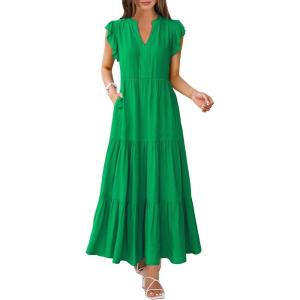 imageANRABESS Womens Summer Casual Maxi Dress V Neck Ruffle Sleeve Long Dresses Fashion Flowy Tiered Boho Beach Vacation SundressForest
