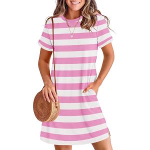 imageANRABESS Womens Summer Casual T Shirt Dresses Short Sleeve Crewneck Striped Mini Shift Dress 2025 Beach Vacation OutfitsPink White Stripe