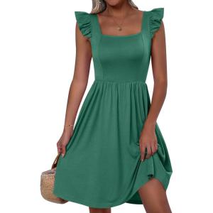 imageANRABESS Womens Summer Short Dress 2025 Square Neck Sleeveless A Line Ruffled Wedding Casual Cute Teen Beach Mini SundressGreen