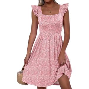imageANRABESS Womens Summer Short Dress 2025 Square Neck Sleeveless A Line Ruffled Wedding Casual Cute Teen Beach Mini SundressPink Floral
