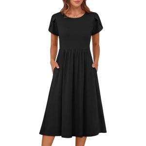 imageANRABESS Womens Summer Short Sleeve ALine Midi Dresses Casual Floral TShirt Dresses Flowy Beach Sundress with PocketsBlack