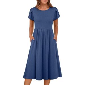 imageANRABESS Womens Summer Short Sleeve ALine Midi Dresses Casual Floral TShirt Dresses Flowy Beach Sundress with PocketsBlue