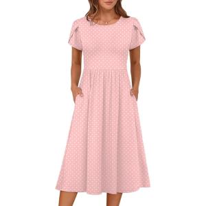 imageANRABESS Womens Summer Short Sleeve ALine Midi Dresses Casual Floral TShirt Dresses Flowy Beach Sundress with PocketsPink Round Dot