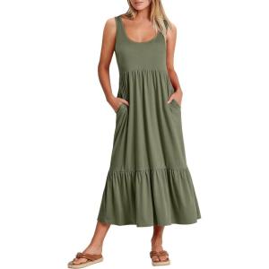 imageANRABESS Womens Summer Sleeveless Maxi Sundress Swing Casual Flowy Tiered Shirts Dress Beach Travel Vacation OutfitsGreen