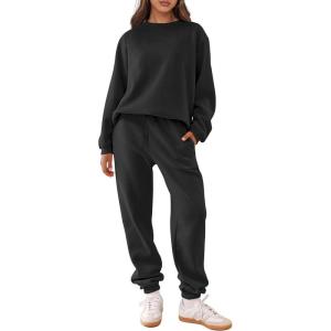 imageANRABESS Womens Two Piece Outfits Sweatsuit Lounge Set Long Sleeve Crewneck Sweatshirt Jogger Pants Tracksuit 2025 Fall SetsBlack