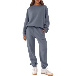 imageANRABESS Womens Two Piece Outfits Sweatsuit Lounge Set Long Sleeve Crewneck Sweatshirt Jogger Pants Tracksuit 2025 Fall SetsDark Grey