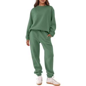 imageANRABESS Womens Two Piece Outfits Sweatsuit Lounge Set Long Sleeve Crewneck Sweatshirt Jogger Pants Tracksuit 2025 Fall SetsGreen