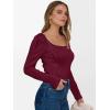 imageANRABESS Long Sleeve Shirts for Women Scoop Neck Tops 2025 Fall Trendy Casual Knit Slim Fit Textured BlousesBurgundy