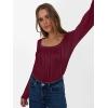imageANRABESS Long Sleeve Shirts for Women Scoop Neck Tops 2025 Fall Trendy Casual Knit Slim Fit Textured BlousesBurgundy