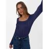 imageANRABESS Long Sleeve Shirts for Women Scoop Neck Tops 2025 Fall Trendy Casual Knit Slim Fit Textured BlousesNavy Blue