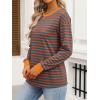 imageANRABESS Long Sleeve Shirts for Women Striped Crewneck Loose Fit Tunic Tops 2025 Fall Color Block TShirtBright Orange Stripes Combo