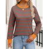 imageANRABESS Long Sleeve Shirts for Women Striped Crewneck Loose Fit Tunic Tops 2025 Fall Color Block TShirtBright Orange Stripes Combo