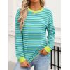 imageANRABESS Long Sleeve Shirts for Women Striped Crewneck Loose Fit Tunic Tops 2025 Fall Color Block TShirtLight Green Stripes Combo