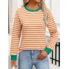 imageANRABESS Long Sleeve Shirts for Women Striped Crewneck Loose Fit Tunic Tops 2025 Fall Color Block TShirtOrange Stripes Combo