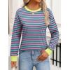 imageANRABESS Long Sleeve Shirts for Women Striped Crewneck Loose Fit Tunic Tops 2025 Fall Color Block TShirtPink Stripes Combo