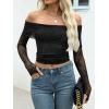 imageANRABESS Off Shoulder Tops for Women Mesh Long Sleeve Floral Lace Slim Fit Blouses Shirts 2025 Y2K Going Out Fall ClothesBlack Leaf