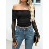 imageANRABESS Off Shoulder Tops for Women Mesh Long Sleeve Floral Lace Slim Fit Blouses Shirts 2025 Y2K Going Out Fall ClothesBlack Leaf