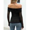 imageANRABESS Off Shoulder Tops for Women Mesh Long Sleeve Floral Lace Slim Fit Blouses Shirts 2025 Y2K Going Out Fall ClothesBlack Leaf