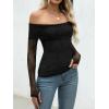 imageANRABESS Off Shoulder Tops for Women Mesh Long Sleeve Floral Lace Slim Fit Blouses Shirts 2025 Y2K Going Out Fall ClothesBlack Leaf