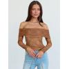 imageANRABESS Off Shoulder Tops for Women Mesh Long Sleeve Floral Lace Slim Fit Blouses Shirts 2025 Y2K Going Out Fall ClothesBrown Floral