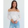 imageANRABESS Off Shoulder Tops for Women Mesh Long Sleeve Floral Lace Slim Fit Blouses Shirts 2025 Y2K Going Out Fall ClothesWhite Floral