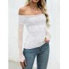 imageANRABESS Off Shoulder Tops for Women Mesh Long Sleeve Floral Lace Slim Fit Blouses Shirts 2025 Y2K Going Out Fall ClothesWhite Leaf