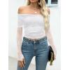 imageANRABESS Off Shoulder Tops for Women Mesh Long Sleeve Floral Lace Slim Fit Blouses Shirts 2025 Y2K Going Out Fall ClothesWhite Leaf
