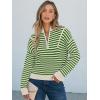 imageANRABESS Sweaters for Women Striped Half Zip Long Sleeve Ribbed Knit Pullover Comfy Casual Lightweight Tops 2025 Fall FashionStriped Apricot Green