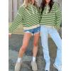 imageANRABESS Sweaters for Women Striped Half Zip Long Sleeve Ribbed Knit Pullover Comfy Casual Lightweight Tops 2025 Fall FashionStriped Apricot Green