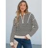 imageANRABESS Sweaters for Women Striped Half Zip Long Sleeve Ribbed Knit Pullover Comfy Casual Lightweight Tops 2025 Fall FashionStriped Black Beige