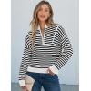 imageANRABESS Sweaters for Women Striped Half Zip Long Sleeve Ribbed Knit Pullover Comfy Casual Lightweight Tops 2025 Fall FashionStriped Black White