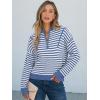 imageANRABESS Sweaters for Women Striped Half Zip Long Sleeve Ribbed Knit Pullover Comfy Casual Lightweight Tops 2025 Fall FashionStriped Blue White