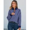 imageANRABESS Sweaters for Women Striped Half Zip Long Sleeve Ribbed Knit Pullover Comfy Casual Lightweight Tops 2025 Fall FashionStriped Navy Purple