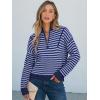 imageANRABESS Sweaters for Women Striped Half Zip Long Sleeve Ribbed Knit Pullover Comfy Casual Lightweight Tops 2025 Fall FashionStriped Navy Purple