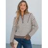 imageANRABESS Sweaters for Women Striped Half Zip Long Sleeve Ribbed Knit Pullover Comfy Casual Lightweight Tops 2025 Fall FashionStriped White Camel