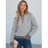 imageANRABESS Sweaters for Women Striped Half Zip Long Sleeve Ribbed Knit Pullover Comfy Casual Lightweight Tops 2025 Fall FashionStriped White Grey