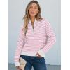 imageANRABESS Sweaters for Women Striped Half Zip Long Sleeve Ribbed Knit Pullover Comfy Casual Lightweight Tops 2025 Fall FashionStriped White Light Pink