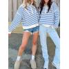 imageANRABESS Sweaters for Women Striped Half Zip Long Sleeve Ribbed Knit Pullover Comfy Casual Lightweight Tops 2025 Fall FashionStriped White Sky Blue