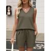imageANRABESS Two Piece Sets for Women 2025 Summer Outfits Short Matching Lounge Set Casual V Neck Beach Vacation Travel ClothesArmy Green