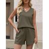 imageANRABESS Two Piece Sets for Women 2025 Summer Outfits Short Matching Lounge Set Casual V Neck Beach Vacation Travel ClothesArmy Green