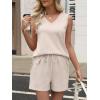 imageANRABESS Two Piece Sets for Women 2025 Summer Outfits Short Matching Lounge Set Casual V Neck Beach Vacation Travel ClothesLight Taupe