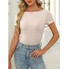 imageANRABESS Women Boat Neck Tops Short Sleeve TShirts Ribbed Knit Tight Fitted Basic Tees Shirts 2025 Summer ClothesBeige