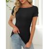 imageANRABESS Women Boat Neck Tops Short Sleeve TShirts Ribbed Knit Tight Fitted Basic Tees Shirts 2025 Summer ClothesBlack