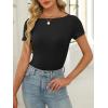 imageANRABESS Women Boat Neck Tops Short Sleeve TShirts Ribbed Knit Tight Fitted Basic Tees Shirts 2025 Summer ClothesBlack