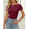 imageANRABESS Women Boat Neck Tops Short Sleeve TShirts Ribbed Knit Tight Fitted Basic Tees Shirts 2025 Summer ClothesBurgundy