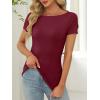 imageANRABESS Women Boat Neck Tops Short Sleeve TShirts Ribbed Knit Tight Fitted Basic Tees Shirts 2025 Summer ClothesBurgundy