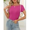 imageANRABESS Women Boat Neck Tops Short Sleeve TShirts Ribbed Knit Tight Fitted Basic Tees Shirts 2025 Summer ClothesHot Pink