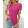imageANRABESS Women Boat Neck Tops Short Sleeve TShirts Ribbed Knit Tight Fitted Basic Tees Shirts 2025 Summer ClothesHot Pink